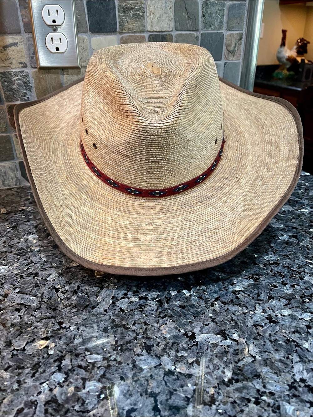 Tula Austin TX Natural Palm Western Hat with Red Patterned Band XL